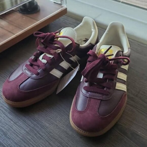 Adidas Samba OG Maroon Core White Gold Metallic Sneakers - Picture 3 of 3